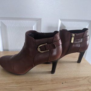 Bandolino Brown Leather Booties with Gold Buckle